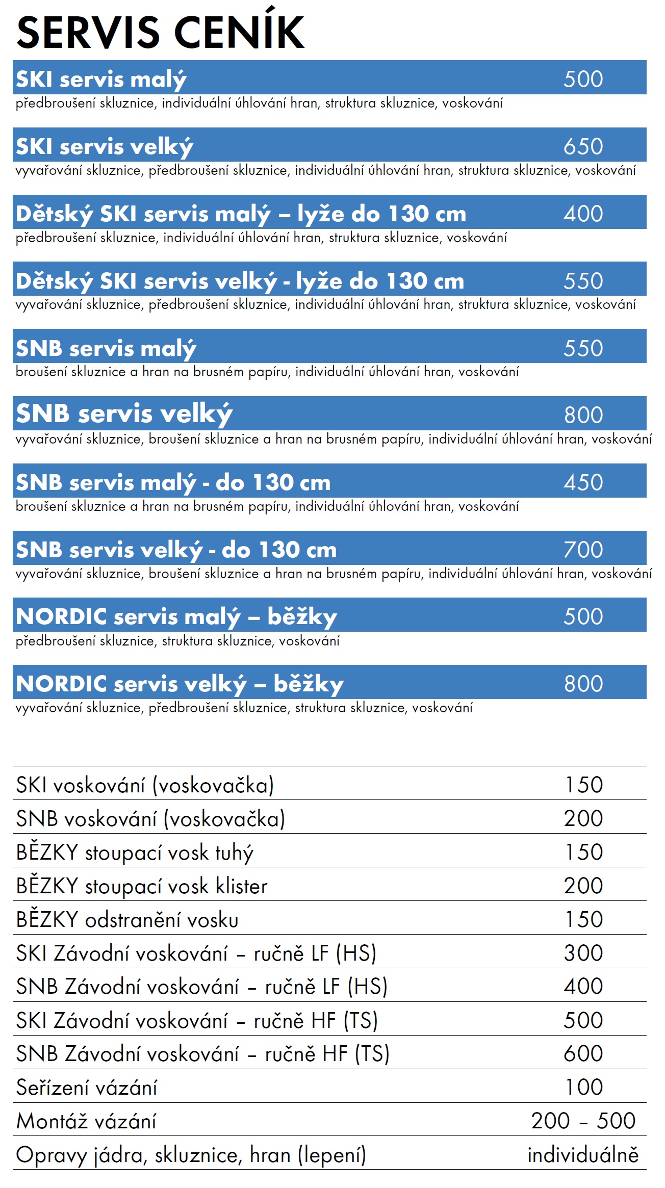 ceník servis 2023